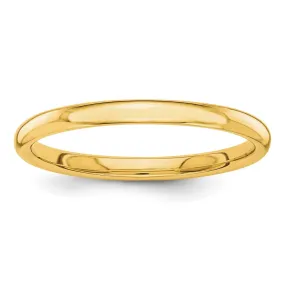 2mm 14K Yellow, White or Rose Gold Polished Domed Standard Fit Band