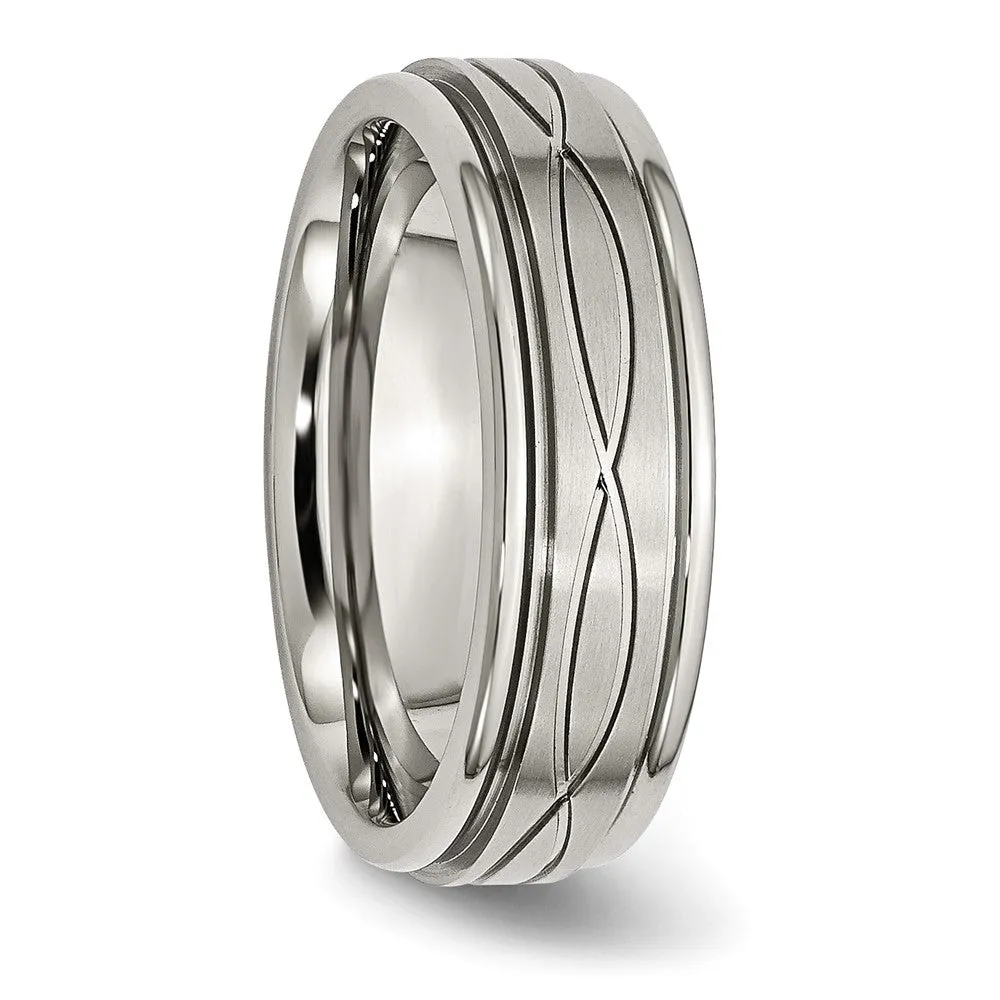 7mm Stainless Steel Crisscross Design Grooved Edge Standard Fit Band