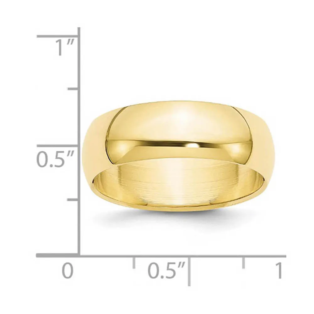 7mm to 12mm 10K Yellow Gold Half Round Standard Fit Band