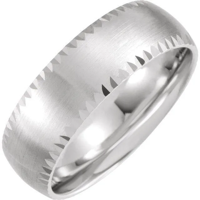 7mm Wide Scalloped Edge Domed Comfort-fit Men's Wedding Band