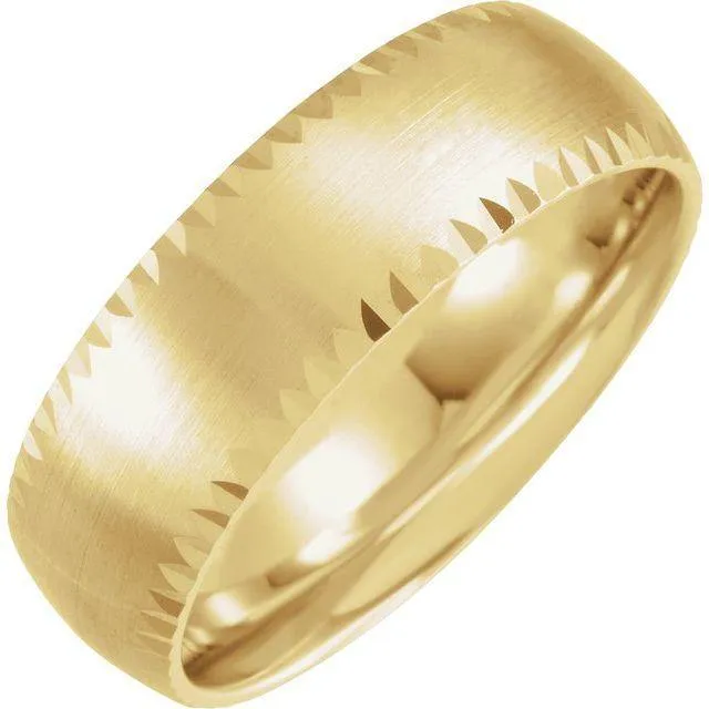 7mm Wide Scalloped Edge Domed Comfort-fit Men's Wedding Band