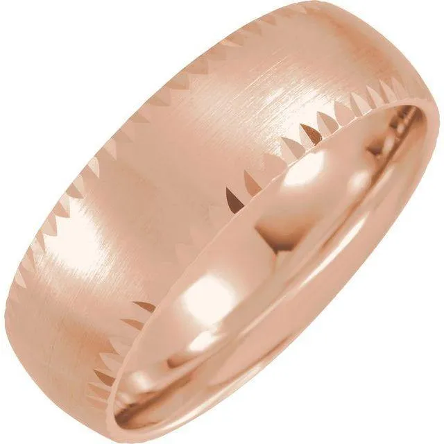 7mm Wide Scalloped Edge Domed Comfort-fit Men's Wedding Band