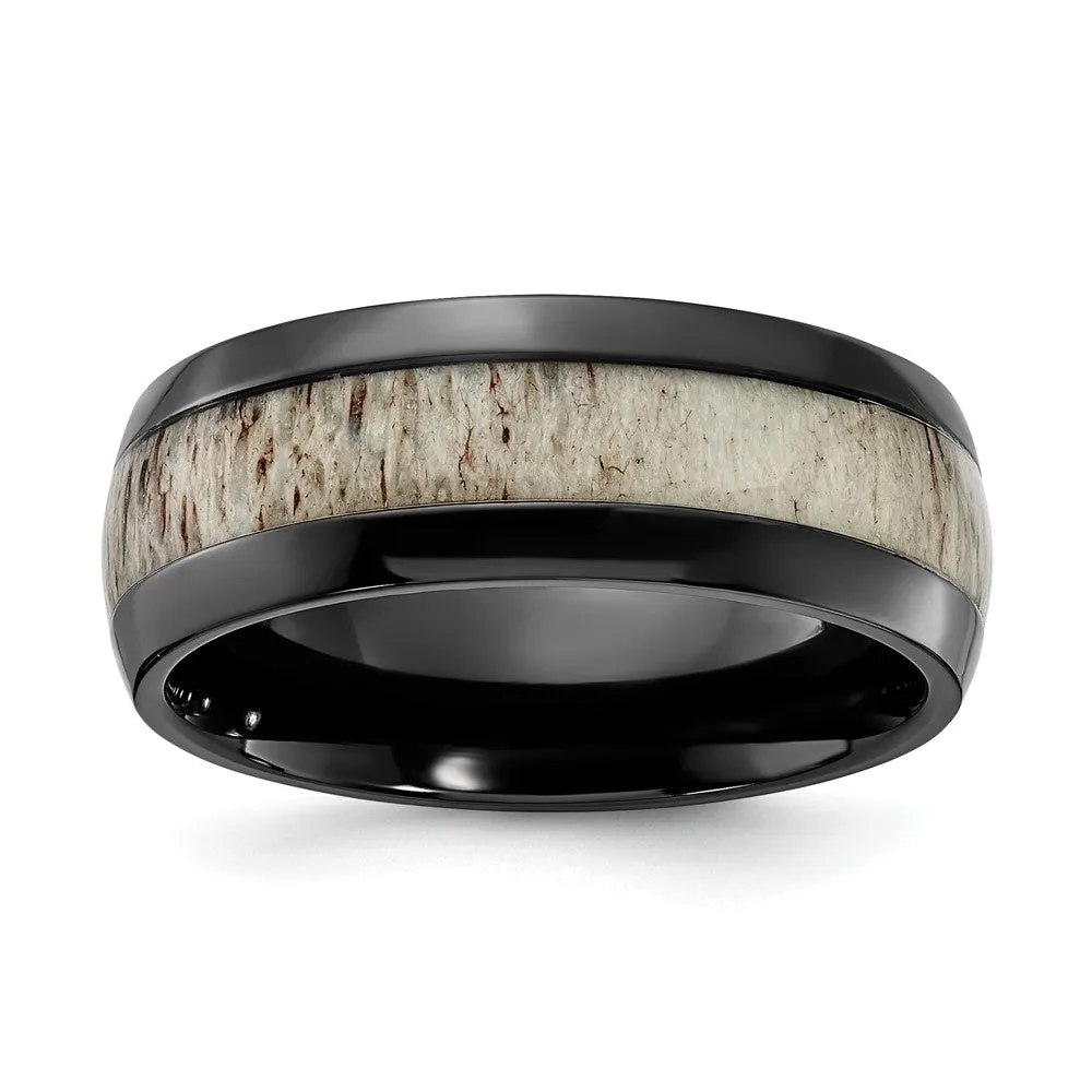 8mm Black Zirconium & White Antler Inlay Standard Fit Band