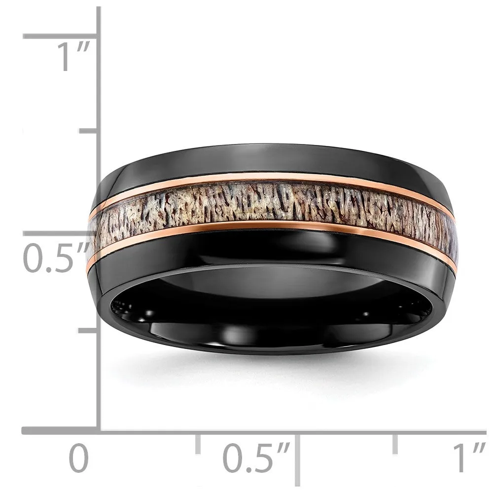 8mm Black Zirconium, Rose Tone & Tan Antler Inlay Standard Fit Band