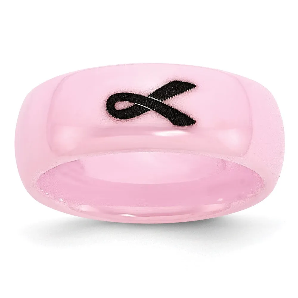 8mm Pink Ceramic Black Laser Etched Ribbon Standard Fit Band