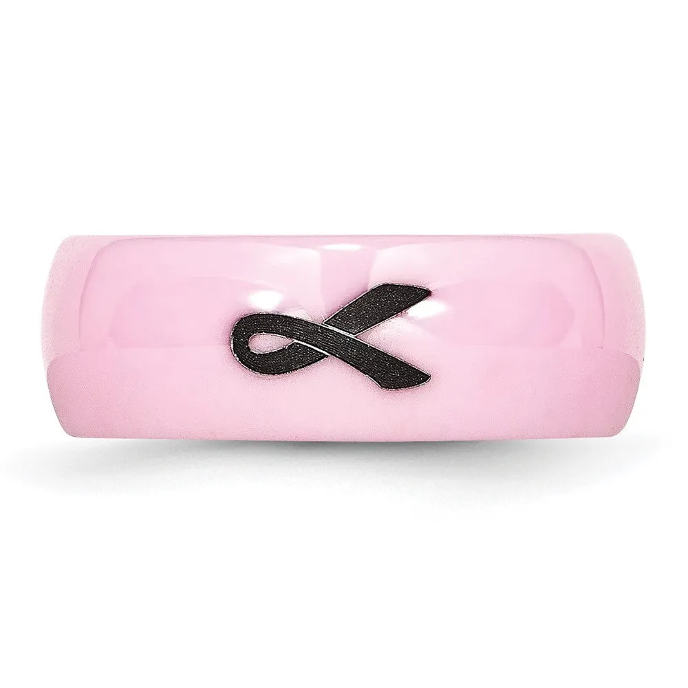 8mm Pink Ceramic Black Laser Etched Ribbon Standard Fit Band