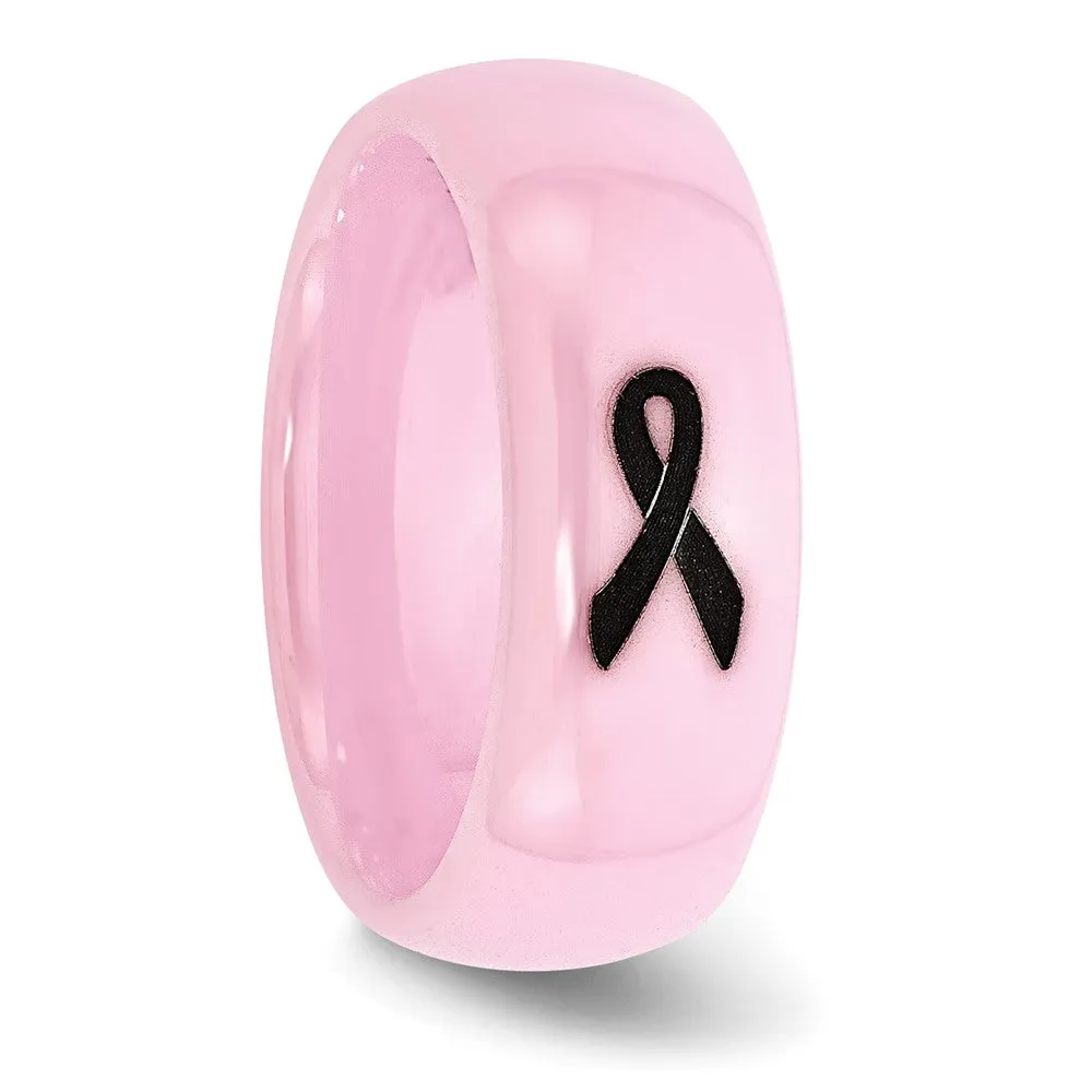 8mm Pink Ceramic Black Laser Etched Ribbon Standard Fit Band