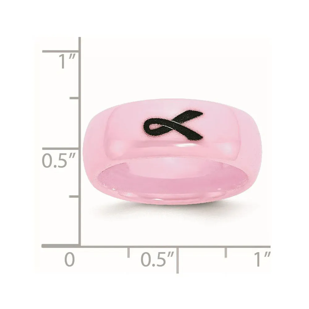 8mm Pink Ceramic Black Laser Etched Ribbon Standard Fit Band