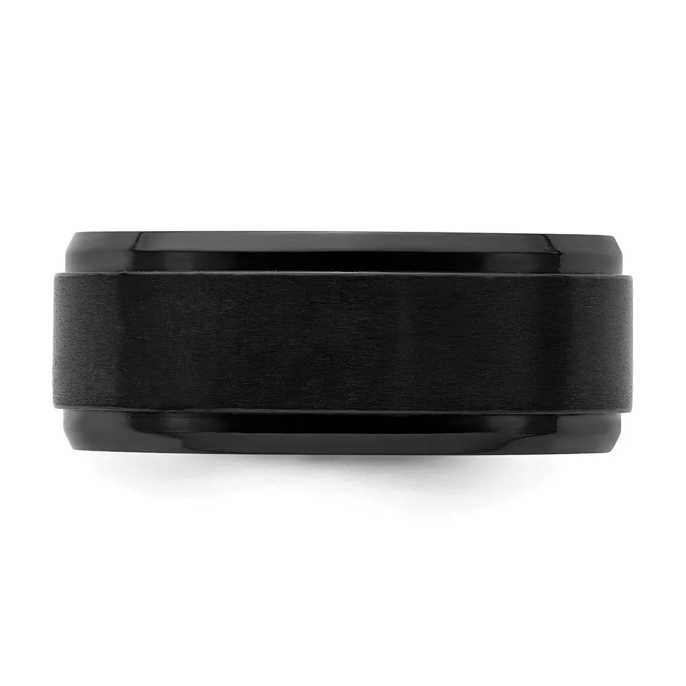 9mm Black Zirconium Ridged & Beveled Edge Standard Fit Band