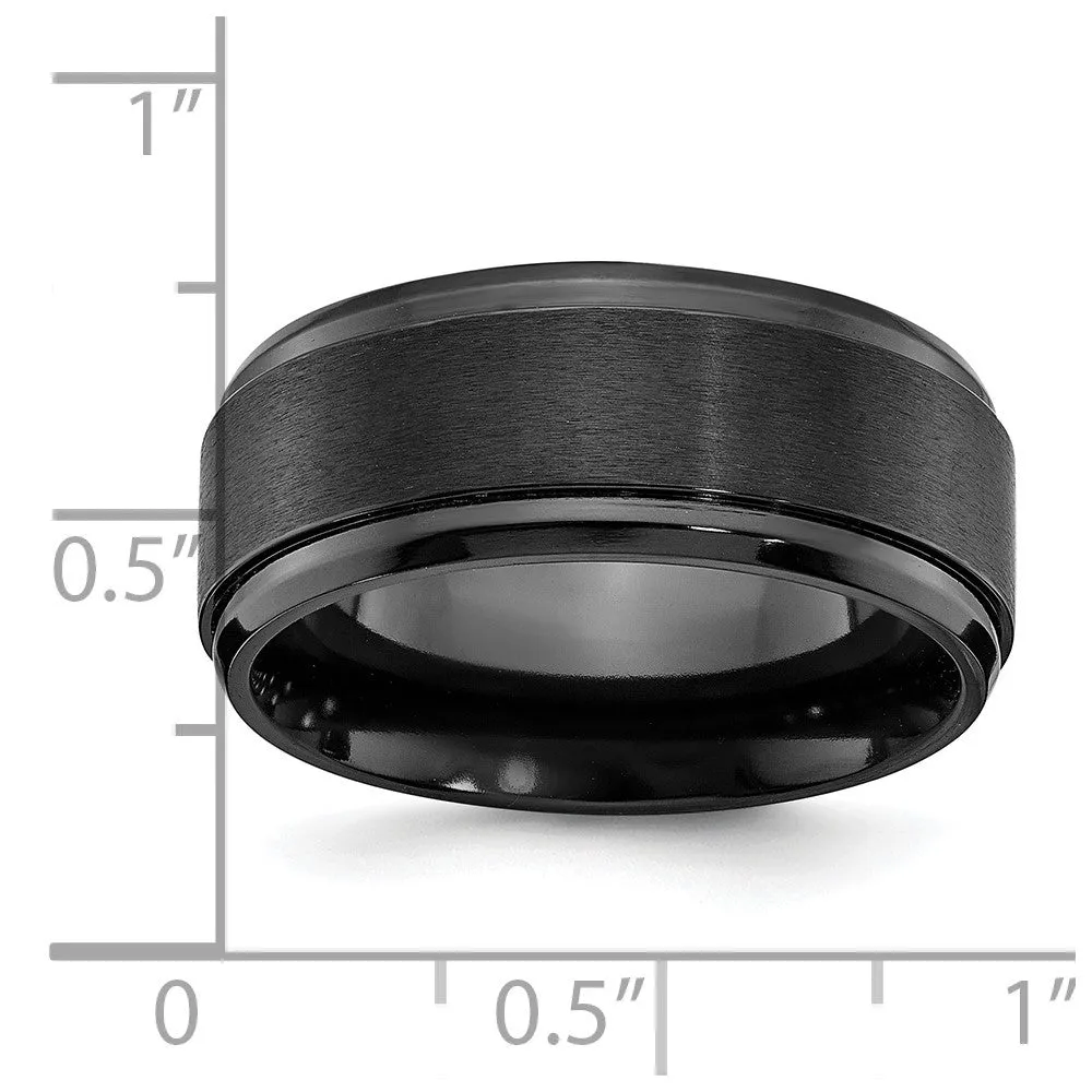 9mm Black Zirconium Ridged & Beveled Edge Standard Fit Band