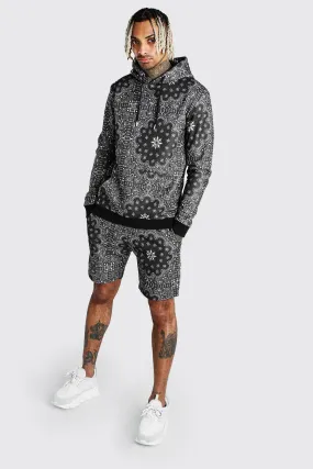 Bandana Print Short Hooded Tracksuit | boohooMAN UK