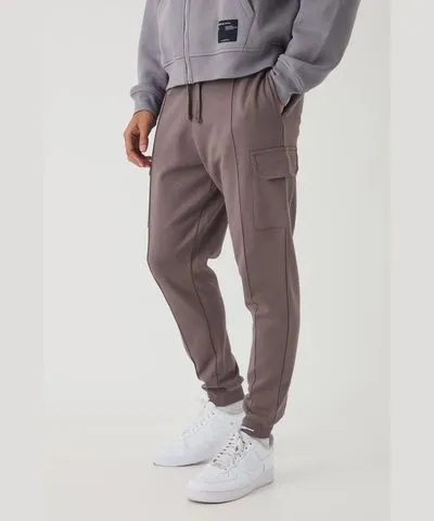 boohoo Mens Slim Fit Heavyweight Super Clean Interlock Cargo Jogger