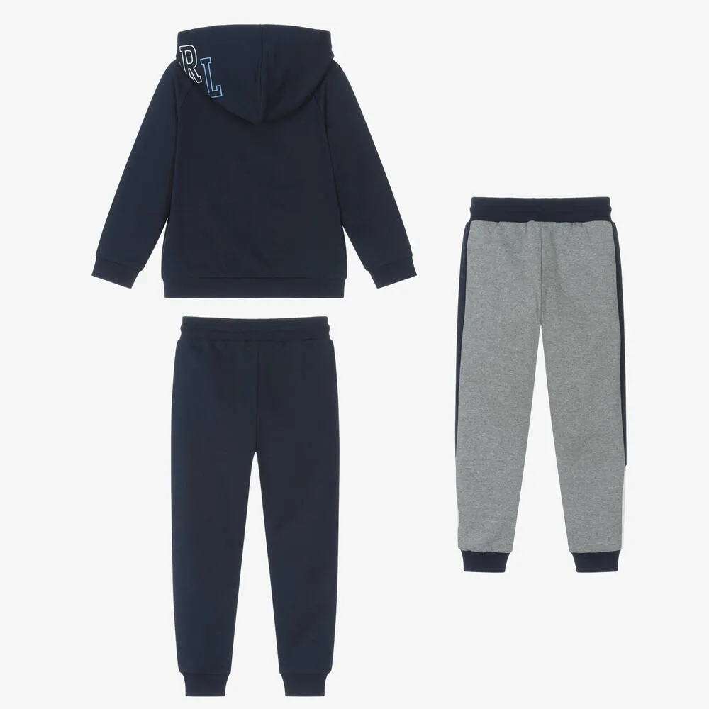 Boys Navy Blue & Grey Tracksuit Set