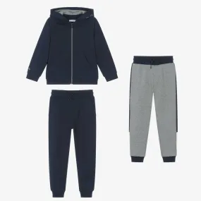 Boys Navy Blue & Grey Tracksuit Set