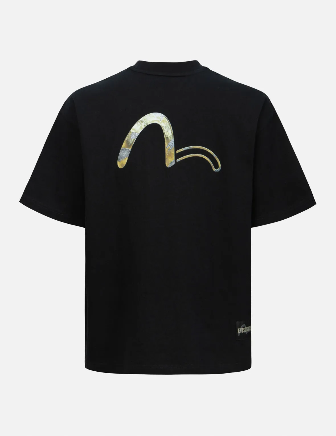 Calligraphy Shadow Logo Embroidery and Seagull Print Loose Fit T-shirt