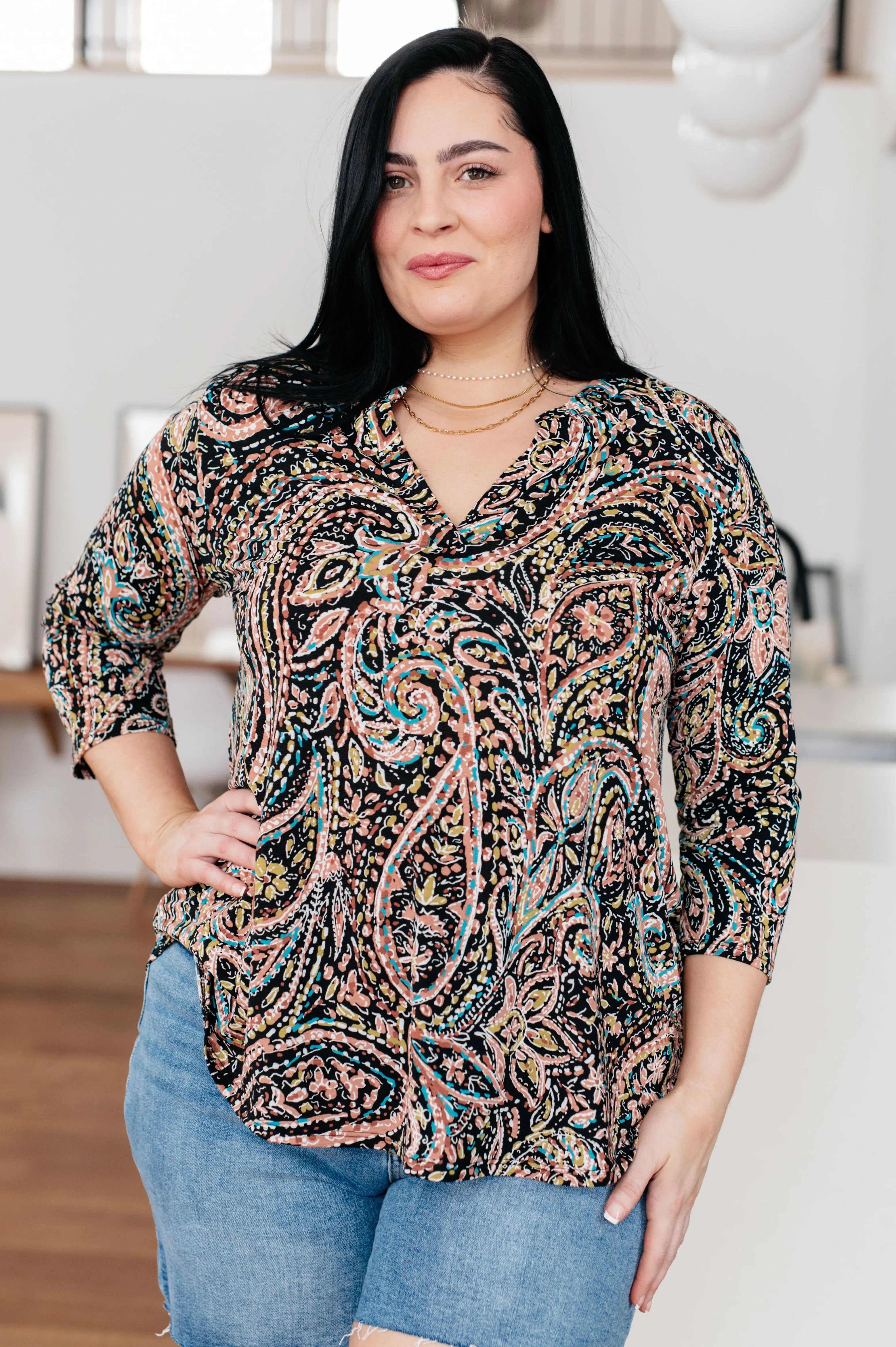 Elanie Top Teal Paisley