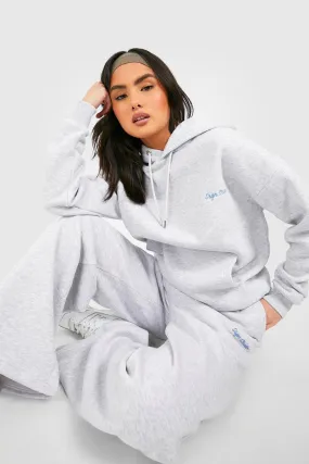 Embroidered Slogan Hooded Straight Leg Tracksuit