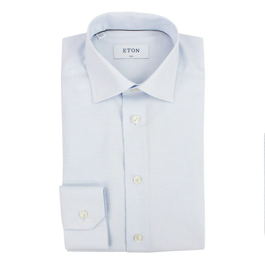 Eton - Slim Fit Patterned Shirt in Blue & White