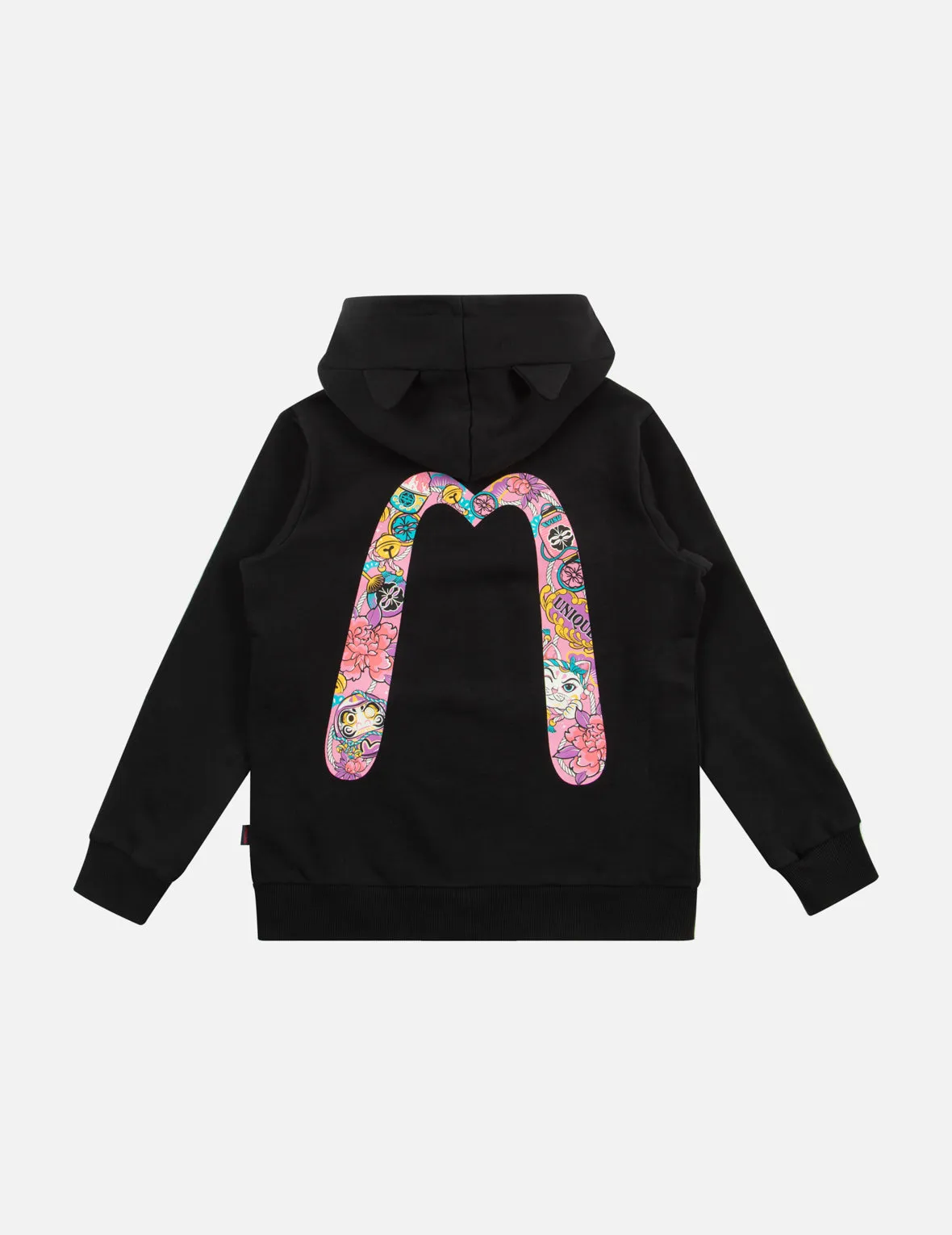 Fortune Cat and Daruma Daicock Print Regular Fit Zip-Up Hoodie