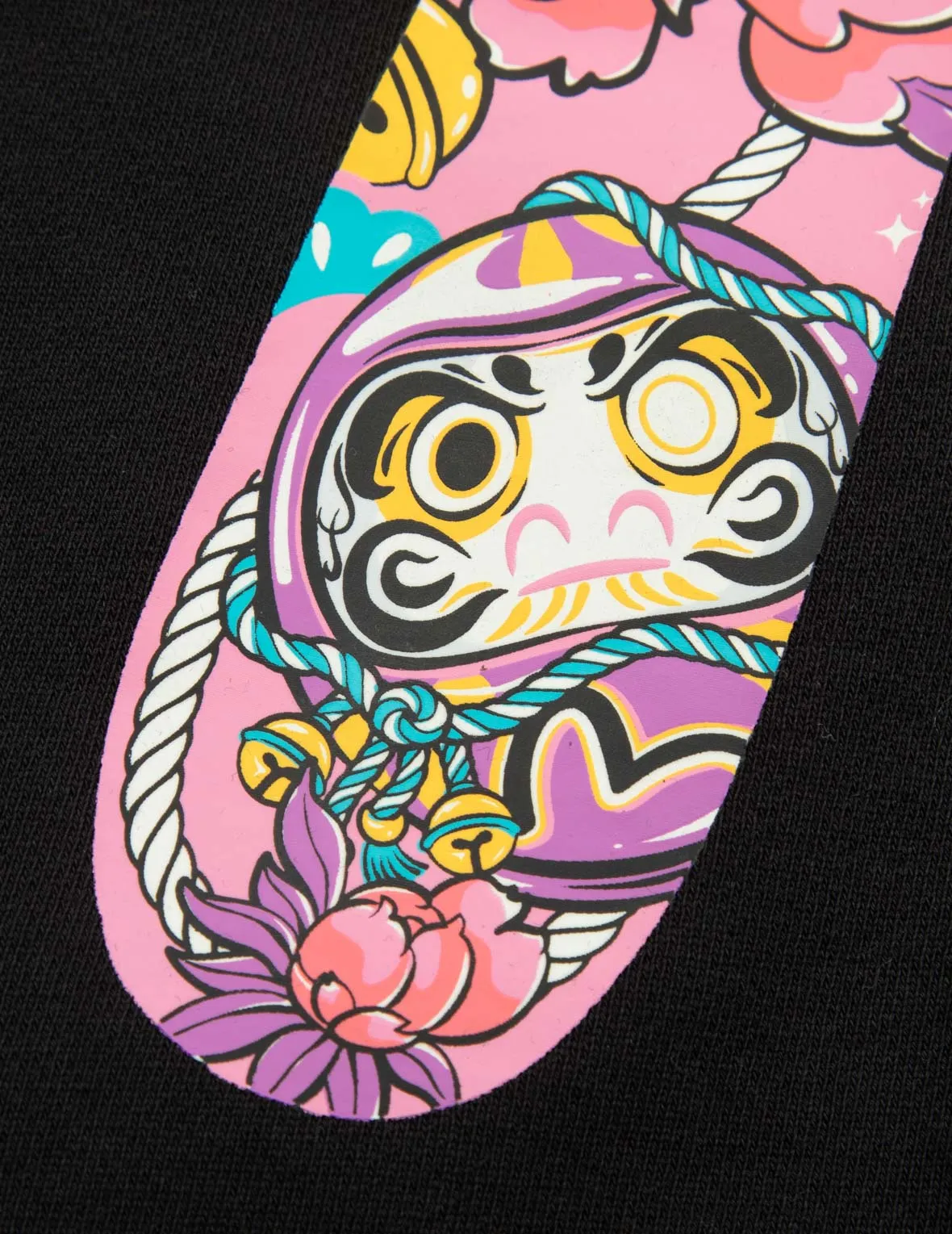 Fortune Cat and Daruma Daicock Print Regular Fit Zip-Up Hoodie