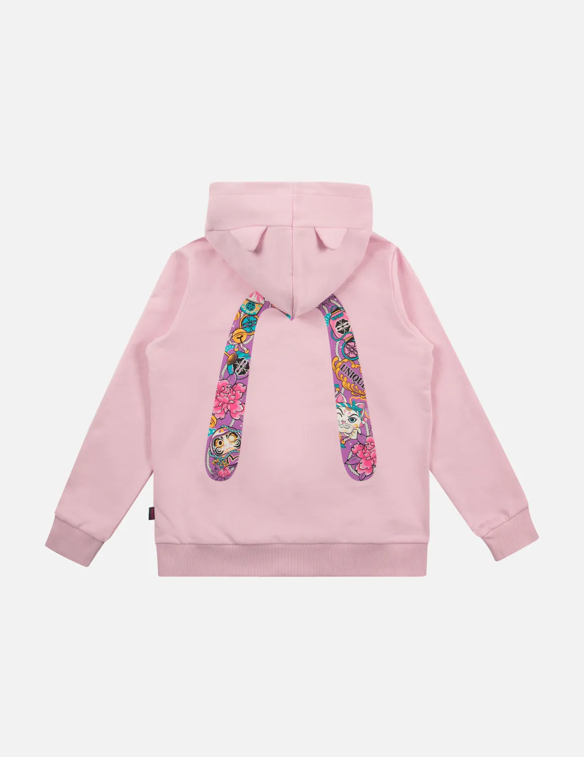 Fortune Cat and Daruma Daicock Print Regular Fit Zip-Up Hoodie