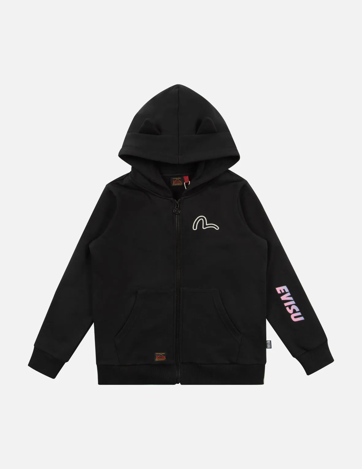 Fortune Cat and Daruma Daicock Print Regular Fit Zip-Up Hoodie