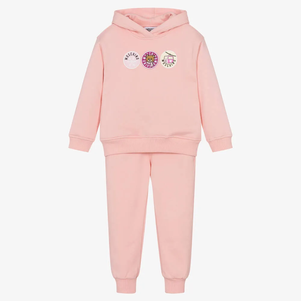 Girls Pink Cotton Ski Teddy Bear Tracksuit