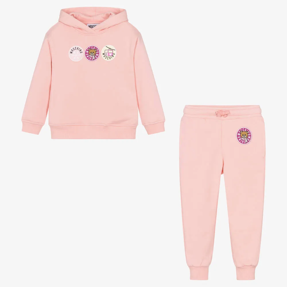 Girls Pink Cotton Ski Teddy Bear Tracksuit