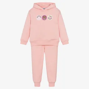 Girls Pink Cotton Ski Teddy Bear Tracksuit