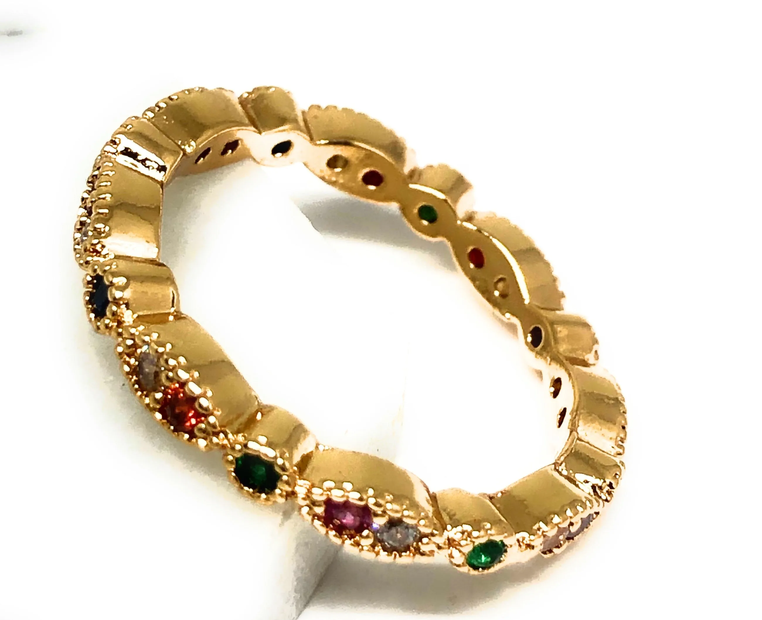 Gold Plated Colorful multi-color Stone Mini Band Ring Anillo