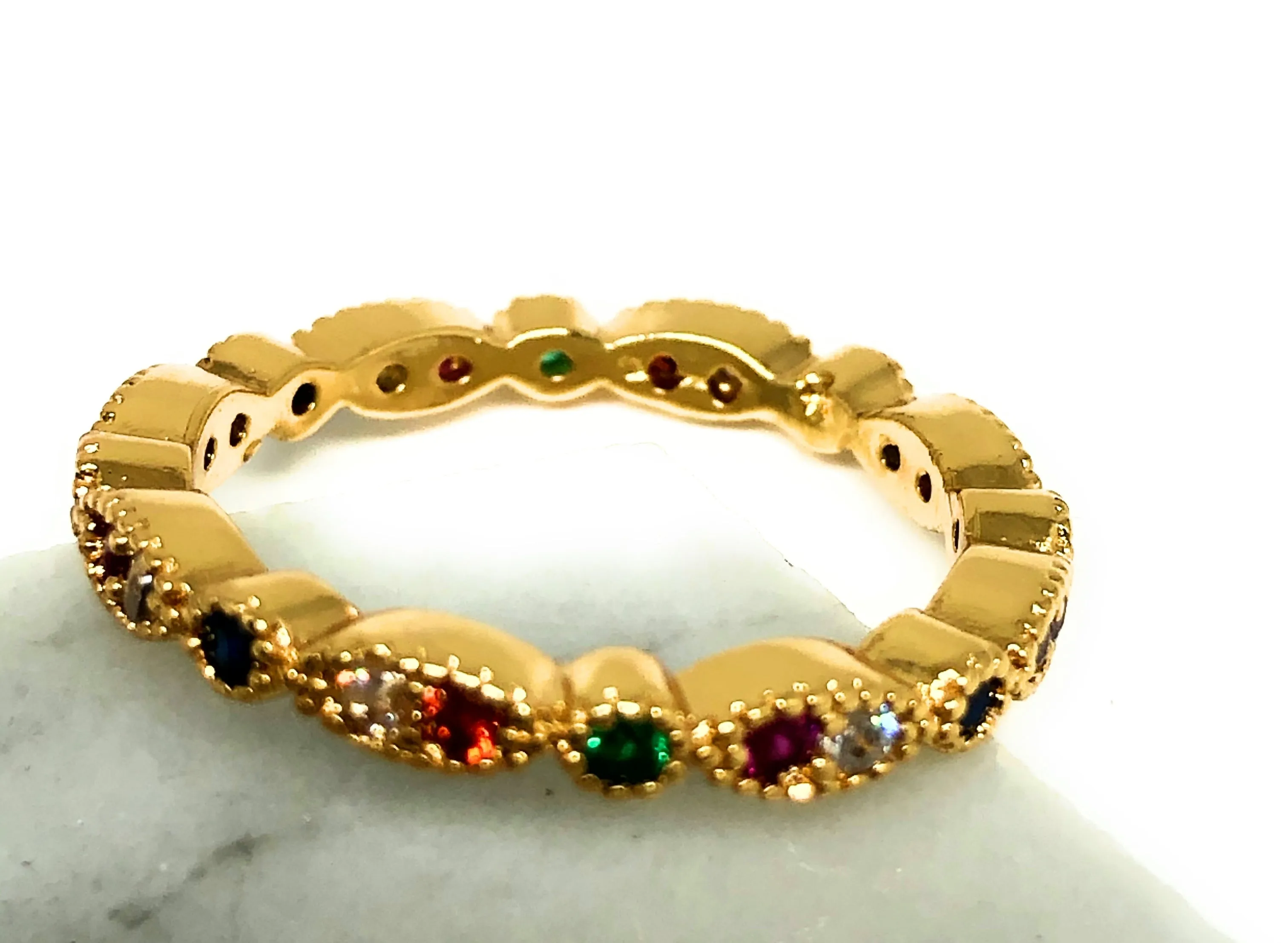 Gold Plated Colorful multi-color Stone Mini Band Ring Anillo