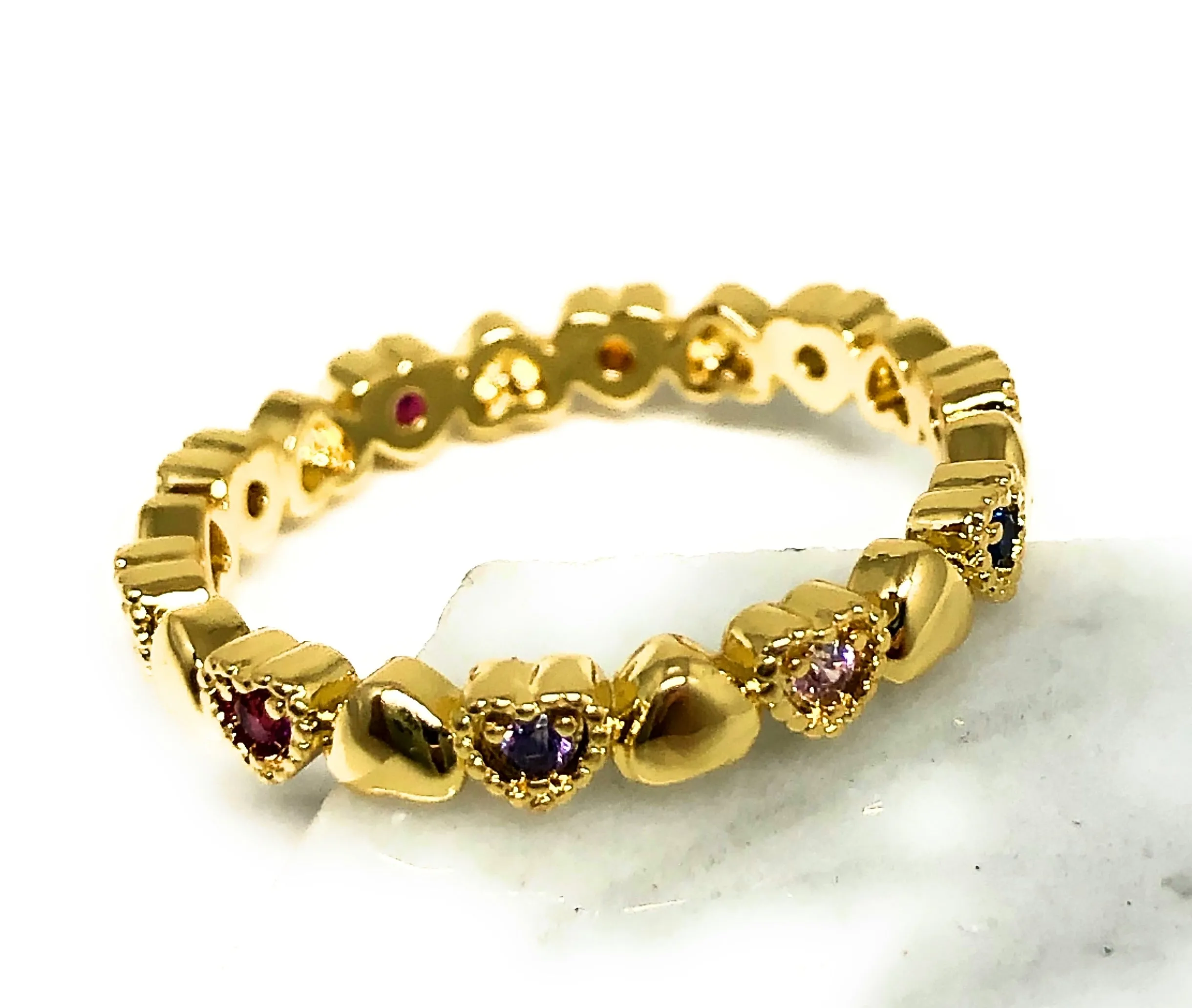 Gold Plated Colorful multi-color Stone Mini Heart Band Ring Anillo