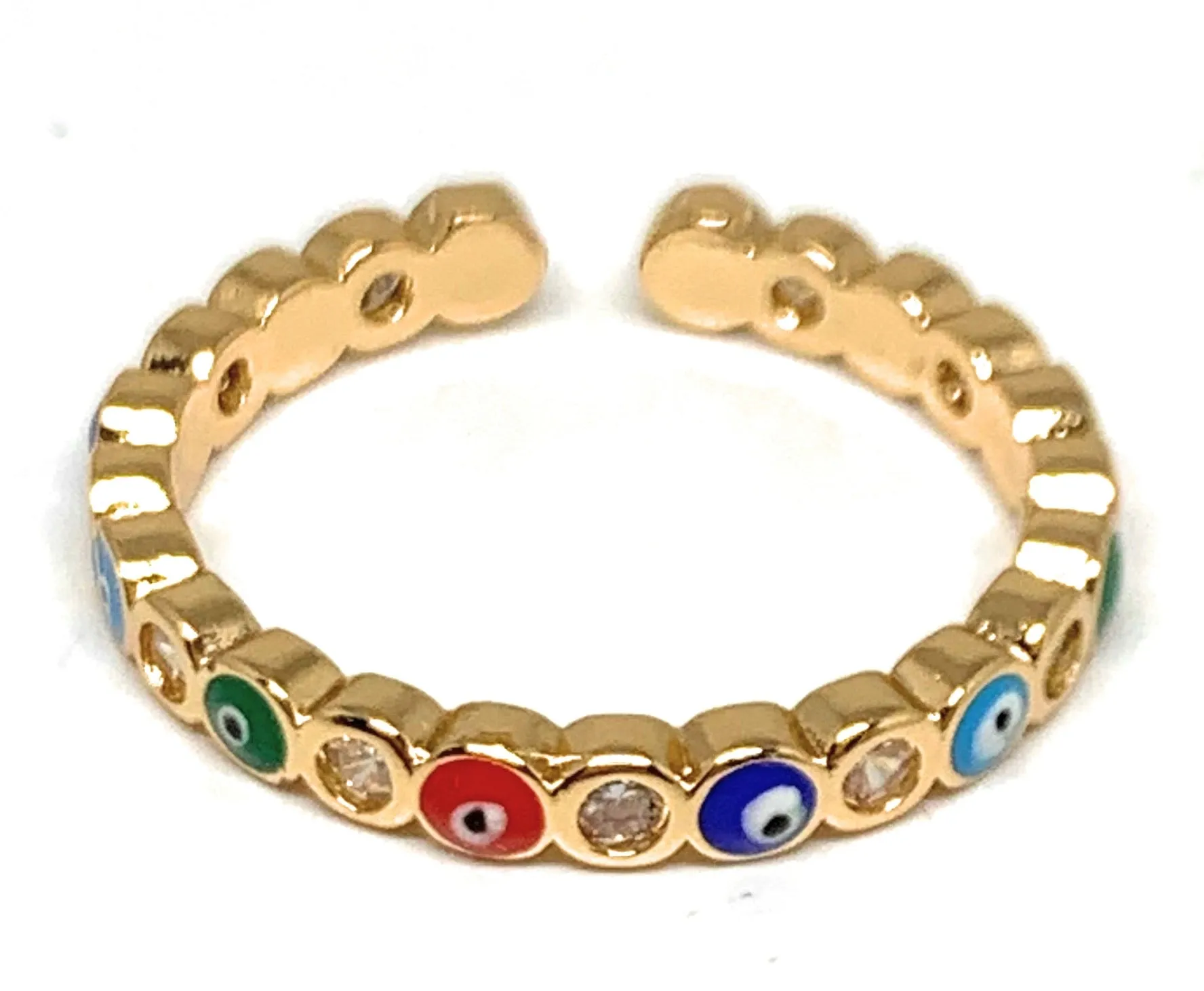 Gold Plated Evil Eye MULTI-COLOR Mini Band Adjustable Ring Anillo