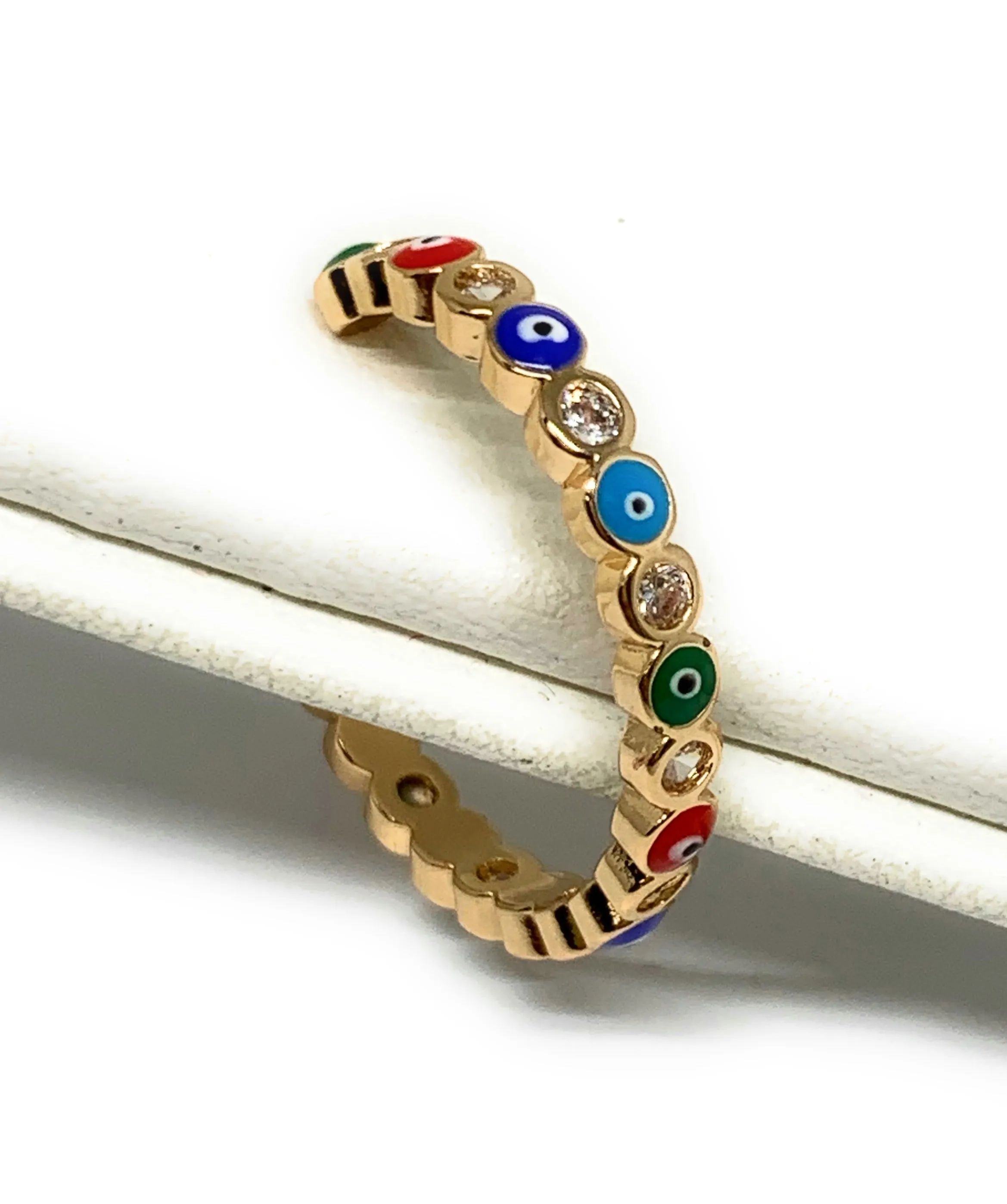 Gold Plated Evil Eye MULTI-COLOR Mini Band Adjustable Ring Anillo