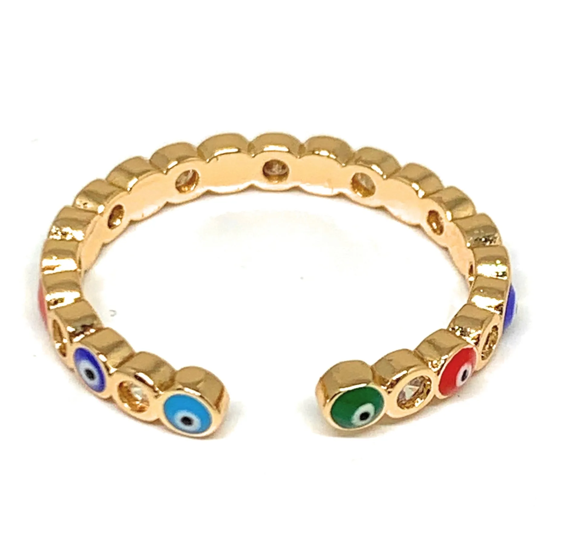 Gold Plated Evil Eye MULTI-COLOR Mini Band Adjustable Ring Anillo