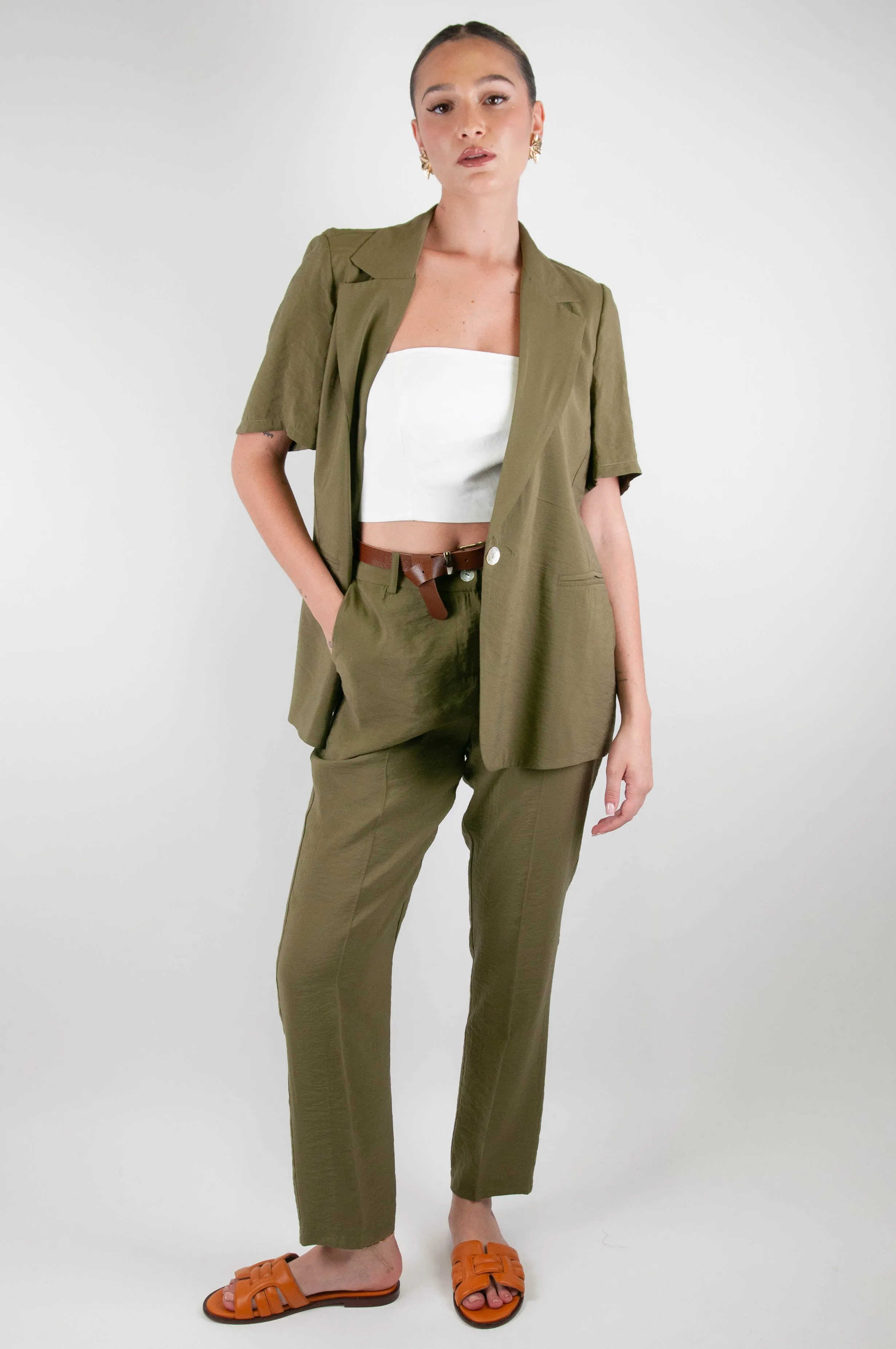 Haveone - Pantalone slim in modal con elastico sul retro