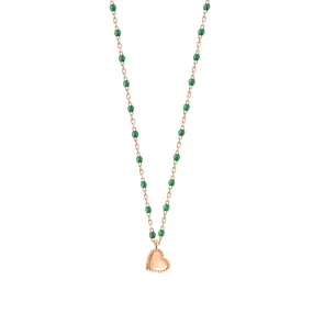 Lucky Heart Mini Gigi Emerald necklace, Rose Gold, 15.7