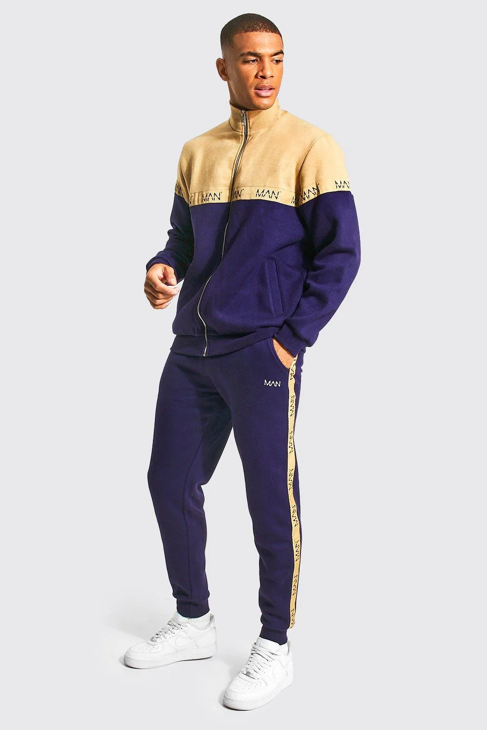 Man Zip Through Funnel Neck Tape Tracksuit