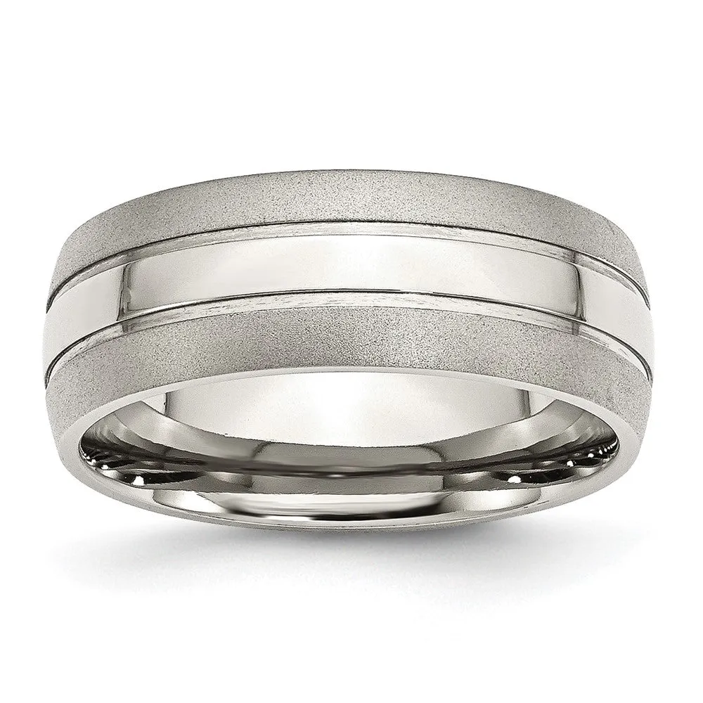 Men's 8mm Stainless Steel Grooved Brushed Edge Standard Fit Band