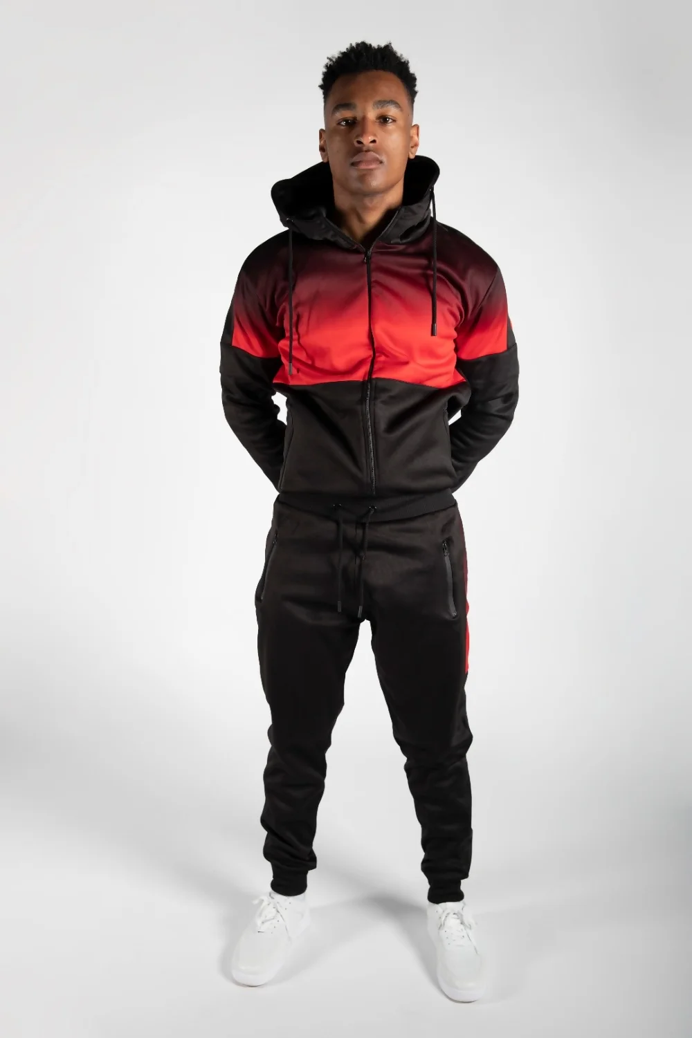 Mens Black Two Tone Hooded Skinny Fit Tracksuit