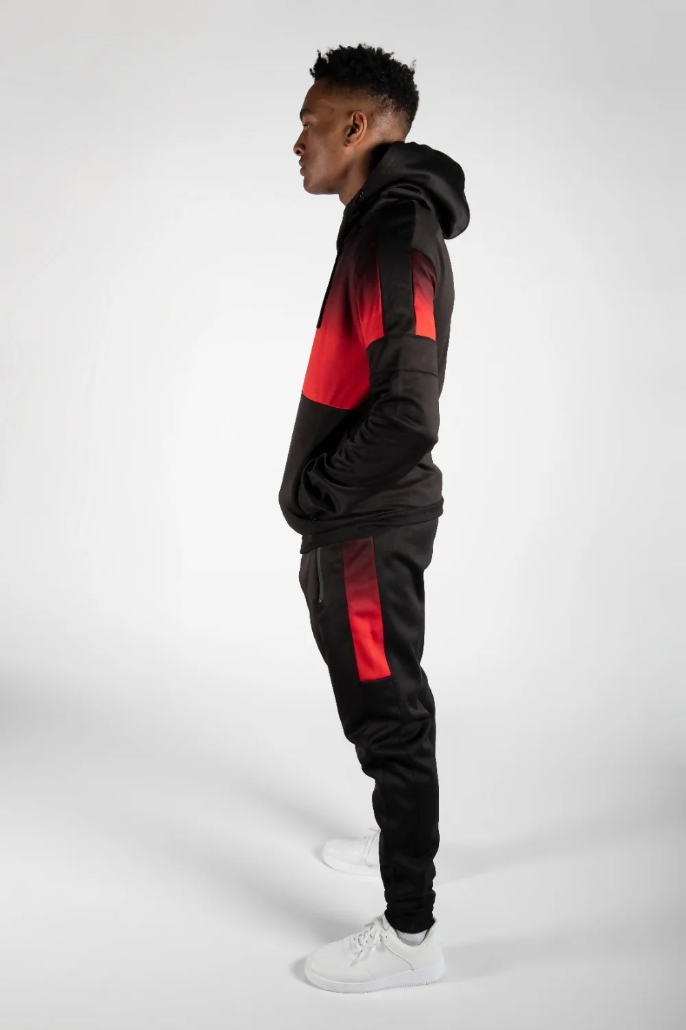 Mens Black Two Tone Hooded Skinny Fit Tracksuit