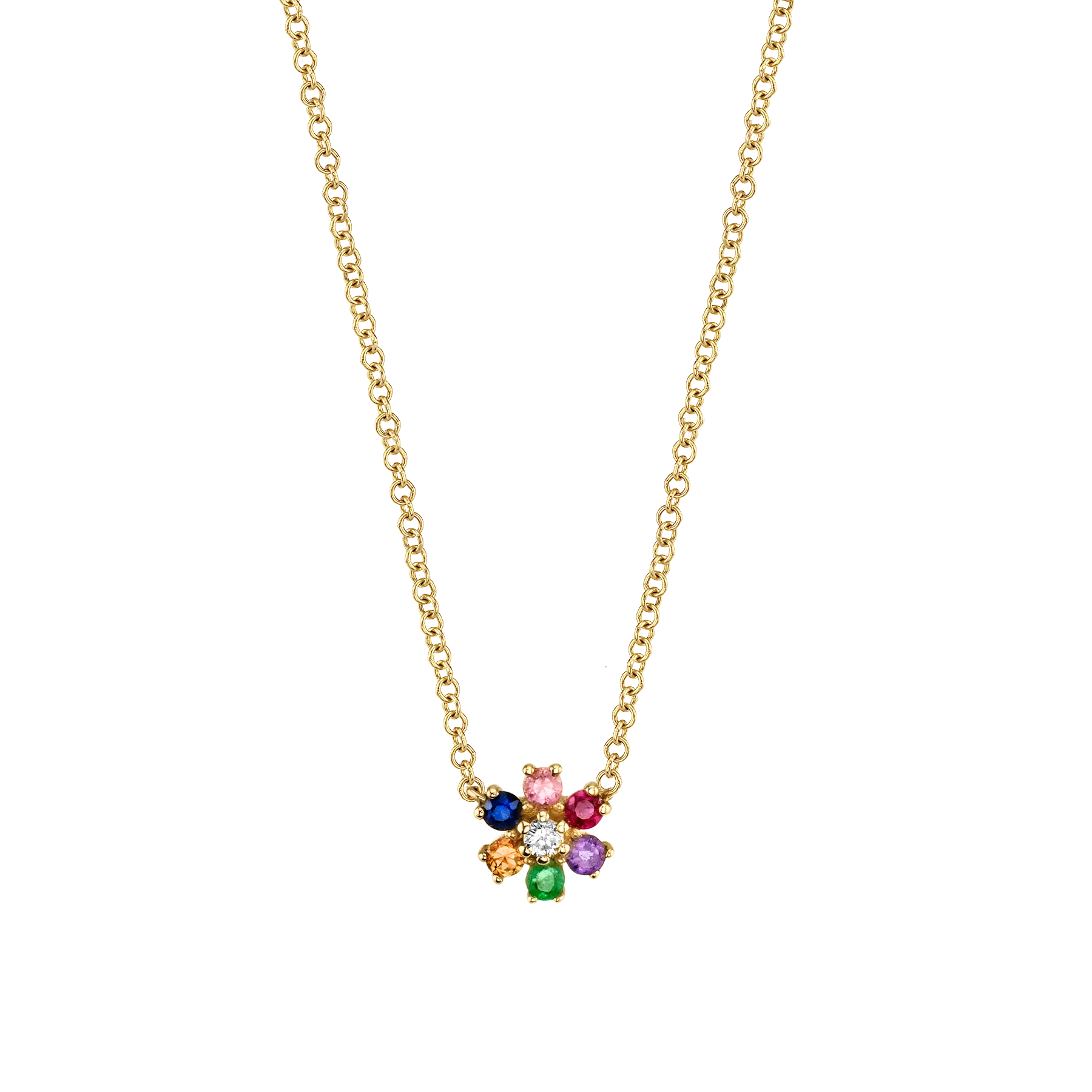 Mini Flower Necklace - Rainbow / 14k Yellow Gold