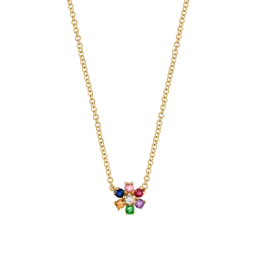 Mini Flower Necklace - Rainbow / 14k Yellow Gold