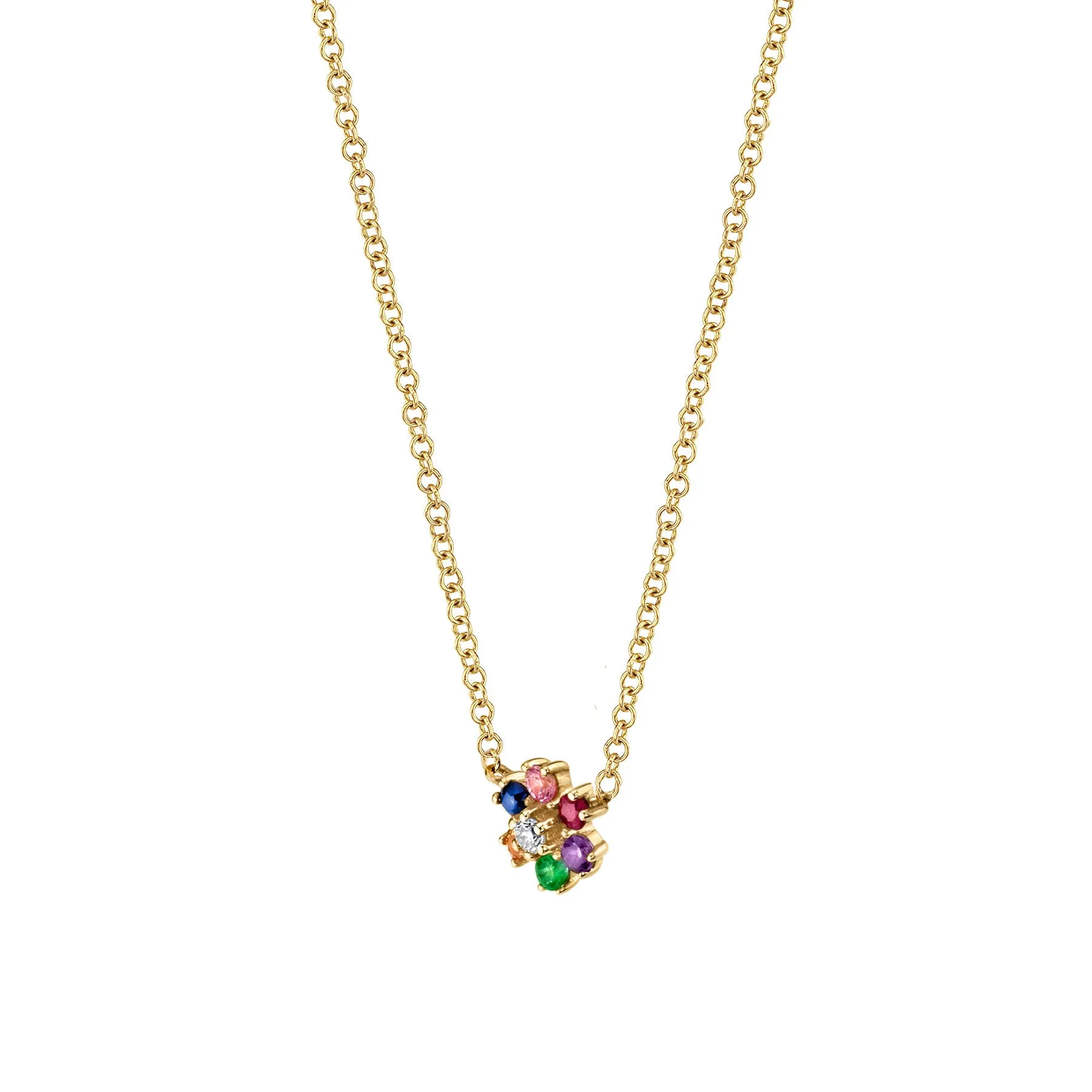 Mini Flower Necklace - Rainbow / 14k Yellow Gold