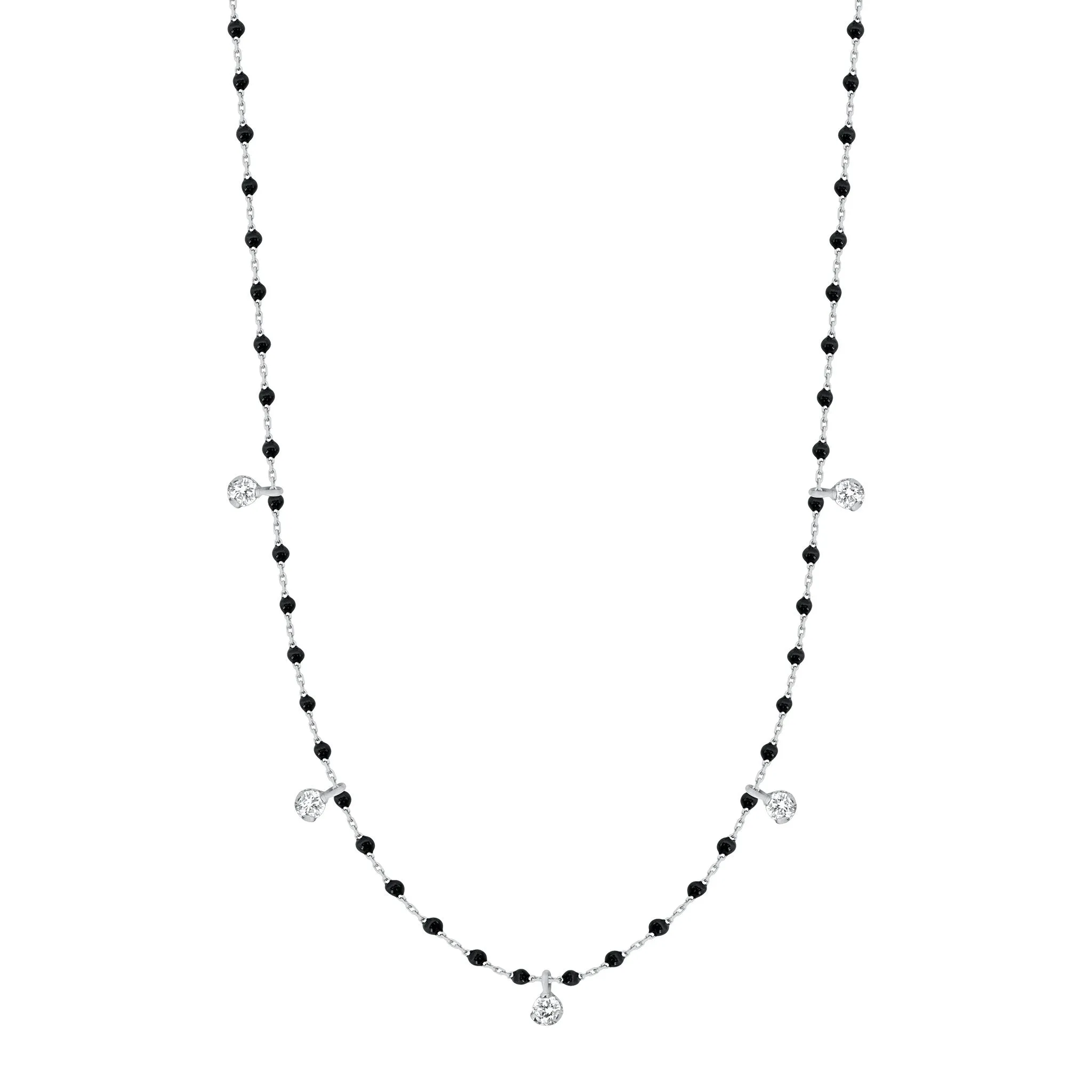 Mini Gigi Black necklace, White Gold 5 diamond, 21.7