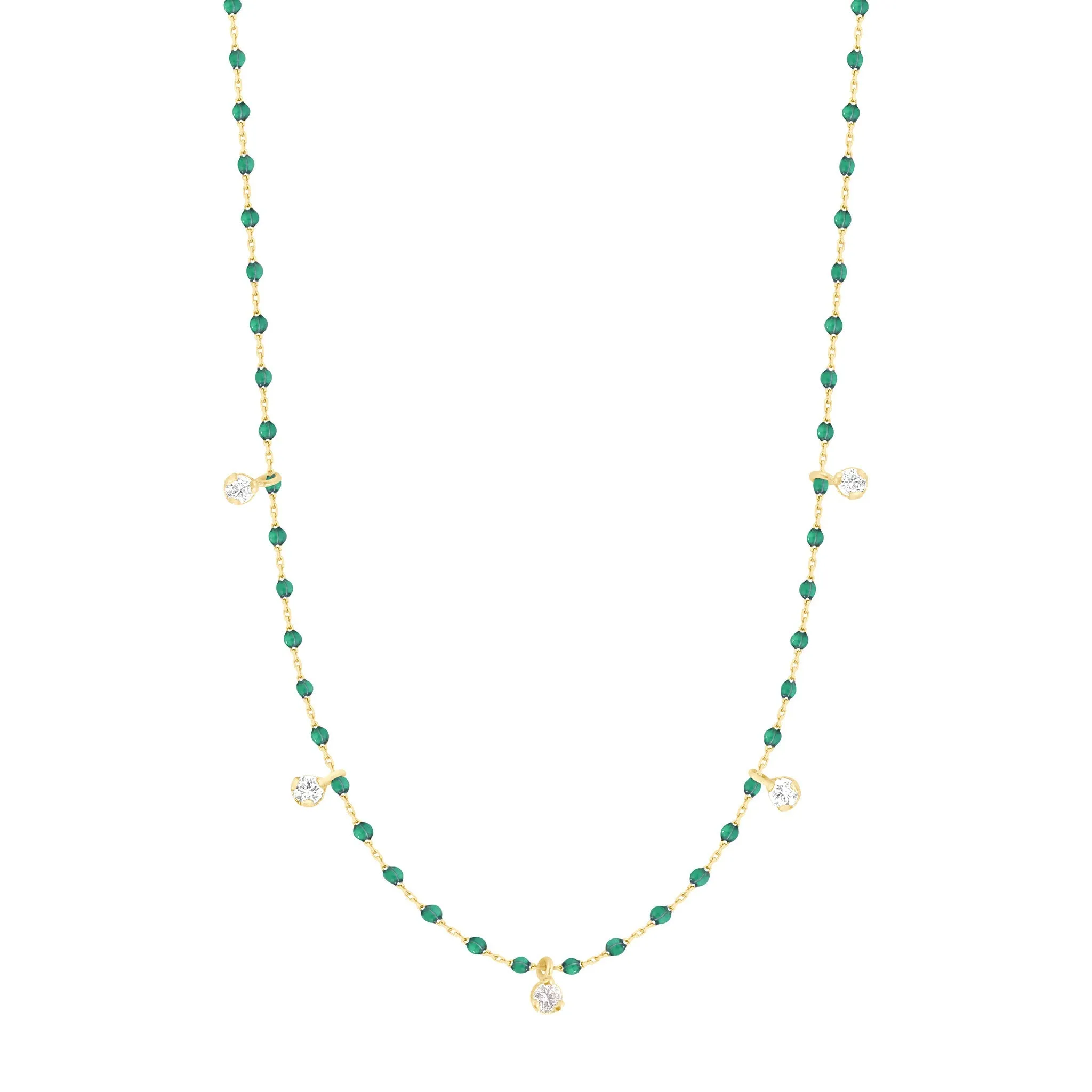 Mini Gigi Emerald necklace, Yellow Gold 5 diamond, 21.7