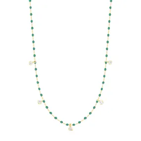 Mini Gigi Emerald necklace, Yellow Gold 5 diamond, 21.7