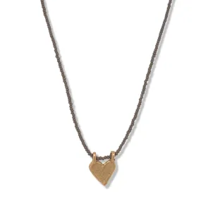 MINI HEART CHARM NECKLACE IN GOLD ON CHARCOAL BEADS