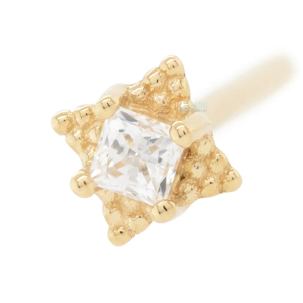 Mini Kandy Nostril Screw in Gold with Princess-Cut White CZ