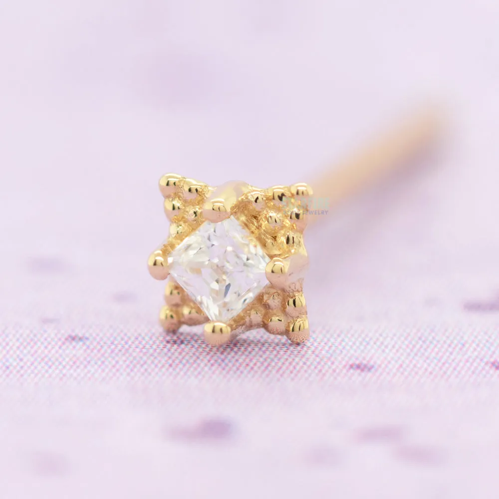 Mini Kandy Nostril Screw in Gold with Princess-Cut White CZ